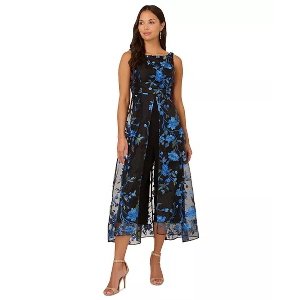 Adrianna Papell Embroidered Mesh-Overlay Jumpsuit Floral Size 2 $189 MSRP
